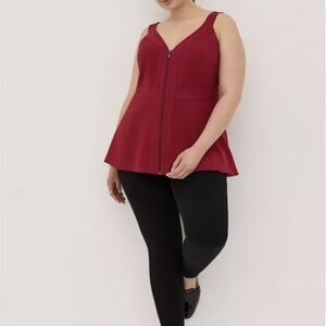 Torrid Red Zip-Up Sleeveless Peplum Top
